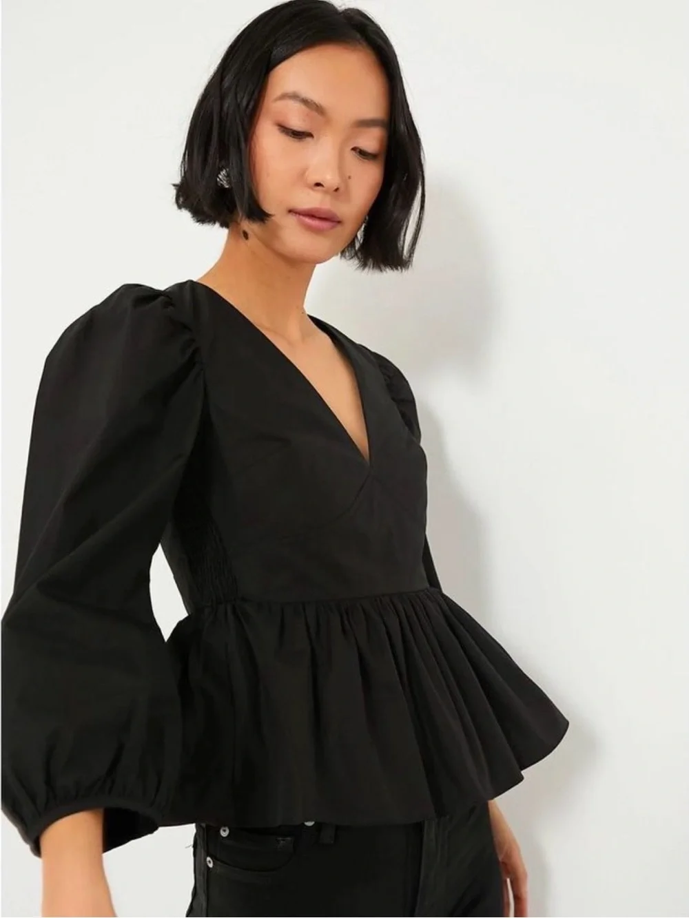 Tuckernuck Black V-Neck Peplum Blouse